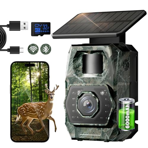 MAXDONE WLAN Wildkamera mit Handyübertragung App, Solar Wildtierkamera mit Nachtsicht Bewegungsmelder