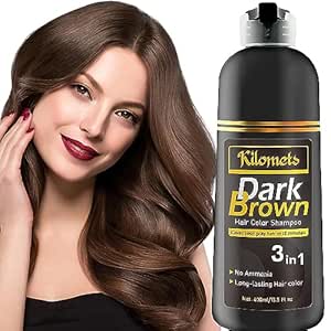 Kilomets Dark Brown Hair Dye Shampoo 400ml- 100% Grey Coverage in Minutes - Ammonia Free Hair Color Shampoo Gray Silver Hair- Instant Coloring At Home Gift for Her for Him