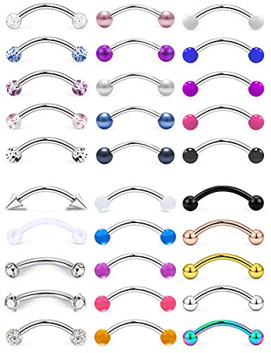 Jenxnjsjo 16g 8mm Eyebrow Rook Snug Vertical Labret Lip VCH Snake Frog Eyes Anti Tragus Christina Daith Earrings Belly Button Ring Bridge Hood Surface Curved Barbell Piercing Jewelry for Women Men