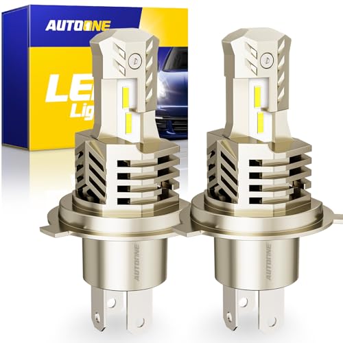 Image of AUTOONE 9003 LED Bulbs Hi /Lo 6000K White 60000LM with Cooling Fan, H4 /HB2 Halogen Replacement, IP68, Pack of 2