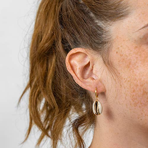 Columbus 14K Gold Plated Charm Huggie Hoop Earrings - Butterfly Earrings - Pearl Drops - Cowry Shell Dangle Earrings Heart Charm Huggies for Women3