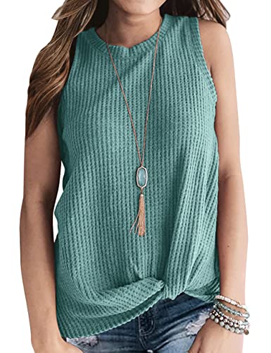 MIHOLL Womens Casual Tops Sleeveless Cute Twist Knot Waffle Knit Shirts Tank Tops