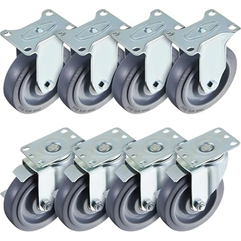 Sacubee 8pcs 5 Inch Caster Wheels Kits Heavy Duty Casters Wheels Non Marking Wheel Replacement TPR Rubber Silent Wheels, Includes 4 Swivel Casters and 4 Rigid Casters with Lock Cover