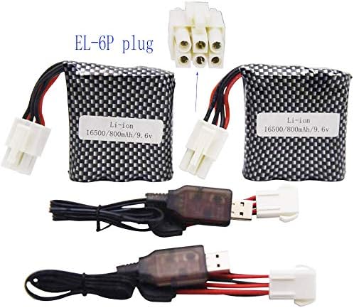 Blomiky 2 Pack EL-6P 9.6V 800mAh Li-ion Battery 15-DJ02 15-DJ03 Fit for 9120 S913 S916 S911 S912 9123 9112 1/12 Race Car EL-6P 9.6V Battery 2