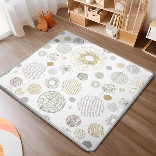 Foldable Baby Play Mat, PIGLOG 50x50 Playpen Mat, Safe Foam Playmat for Tummy Time, Waterproof Playmats for Babies and Toddlers Kids, Reversible Portable Floor Mat for Infant, Circles + Stripes