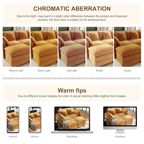 Image of 58 inch Cloud Couch Sectional Modular Sofa, Deep Seat Couches with Ottoman and Removable Washable Pillows for Living Room, Bedroom, Apartment, Orange