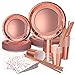 VAINECHAY 120pcs Vaisselle Jetable Anniversaire Assiette Jetable Rose Gold Vaisselles Anniversaires Fille Assiettes Dîner Dessert Tasse Serviette Papier Paille Mariages Baby Shower, 24 Invités