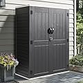 YITAHOME Vertical Outdoor Storage Shed, 59 Cu. ft Capacity, 5.6 x 2.3 ft Lockable Resin Waterproof Tall Storage Cabinet with Floor, for Patio Furniture, Garden Tools, and Pool Accessories (Dark Gray)