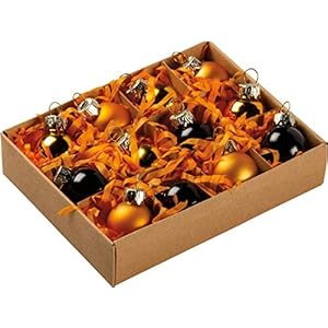 Primitives by Kathy Halloween Glass Ball Ornaments Set of 12 Mini OrangeBlack