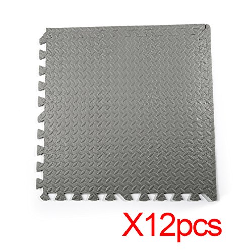 COMOTS EVA Tapis de Sol en Caoutchouc Mousse Souple Tapis de Sol 60 x 60 cm pour Enfant bébé Yoga d'exercice Maison Gym Garage sous-Sol Bureau Atelier, 12 Tapis de Sol Protecteur, Gris
