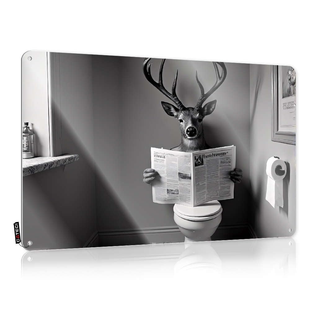 Sujd Colour Martini Wall Decor Fall Highland Kitchen Sign Caution Decoration Rust-Proof Vintage Art/Metal Street - A Deer Reading Newspaper In The Bathroom.