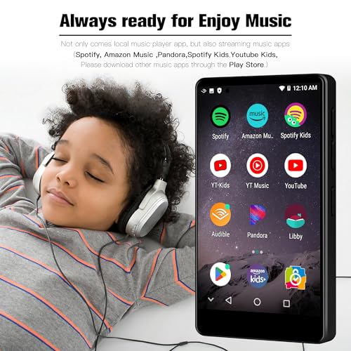 Image of MP3 Player with Bluetooth and WiFi,MP3 MP4 Player for Kids with Spotify, YouTube, Audible, 4.0 inch HD Touch Screen Android Music Player with Parental Controls, 2000mAh (16GB+128GB, Black, 4inch)