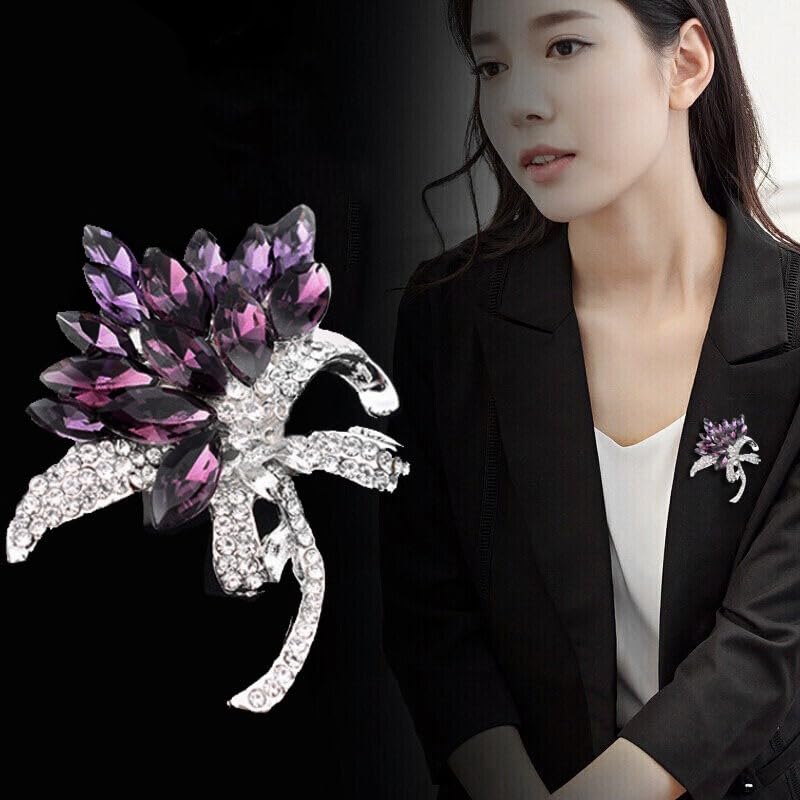 Image of Large Brooch Pin Austrian Crystal Leaf Shape Bouquet Rhinestone Scarf Decoration Wreath Cloth Brooches Pins For Women Girls