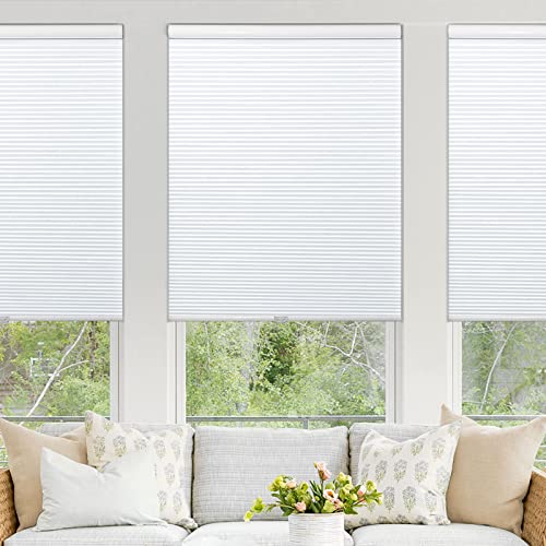 Cordless Blackout Shades Cellular Window Shades Honeycomb Blinds For Bedroom Kitchen Bathroom, White（Blackout） 38" H X 28" W #TOP7