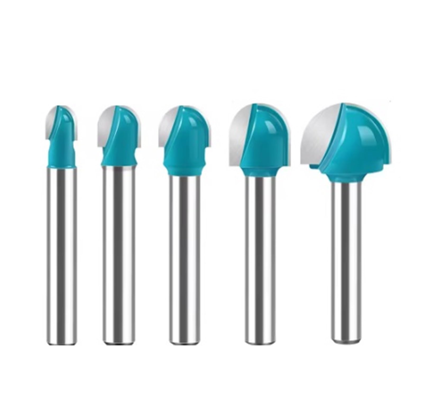 Juego de brocas for enrutadora vástago 6mm, herramienta fresa extremo carburo, núcleo punta redonda hoja larga, fresado radio CNC sólido, 1/5/10 Uds(5Pcs 6mm Set)
