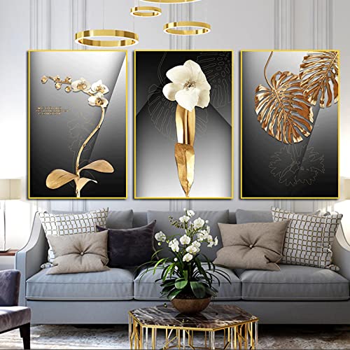 Toile peinture fleurs abstraites affiche blanche murale design moderne