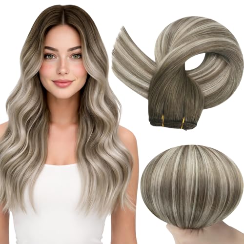 Image of Full Shine Machine Weft Hair Extensions 14 Inch 100G | Machine Tied Sew In Weft, 7 /7 /800 Ash Brown To Blonde Mix Brown, Remy Human Hair, Workday Styling, Daily Wear