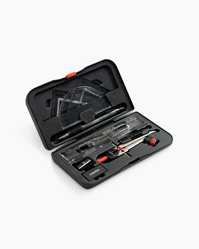 Image of Camel Scholar Pro Geometry Box - Premium 12-Piece Technical Drawing Set in Sturdy Metal Case for School & Professional Use