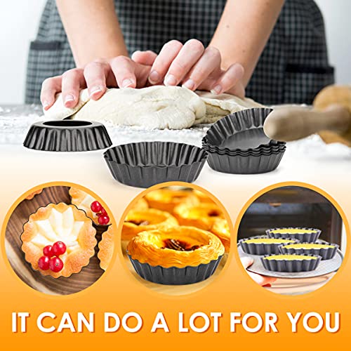Cyimi 12 pcs Egg Tart Molds, 3" Mini Tart Pans Removable Bottom, Cupcake Cake Muffin Mold Tin Pan Baking Tool, Reusable Quiche Bakeware Carbon Steel for Pies, Quiche, Cheese Cakes, Desserts by Cyimi - Image 6