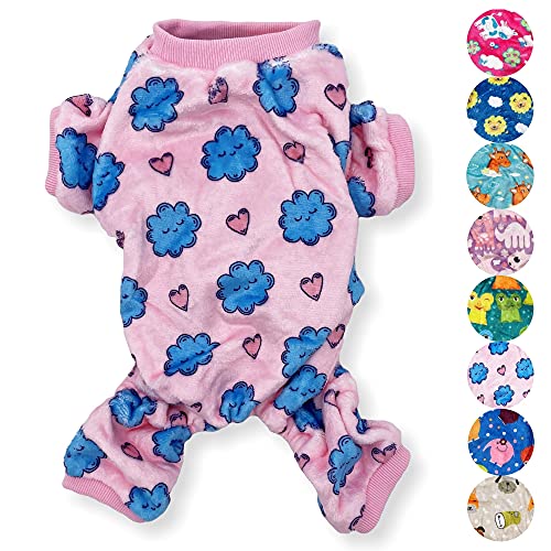 Hunde-Pyjama aus weichem und warmem Fleece, für kleine und mittelgroße Haustiere, Größe XXS - L (hellrosa Wolken, Größe M: Länge - 38,1 cm, Brustumfang 45,7 cm - 55,9 cm) Cover