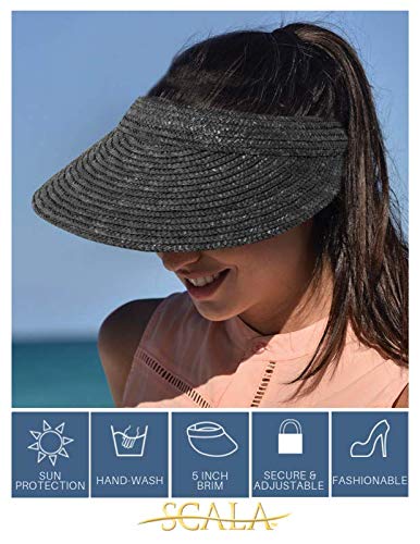 Scala Womens Sewn Braid Visor, Black, One Size #TOP5