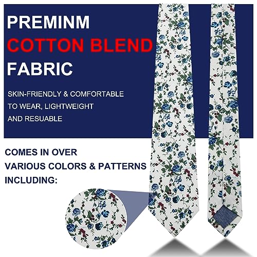 Image of Mantieqingway Men's Skinny Tie, Cotton Floral Ties for Men Wedding Necktie for Groom, Groomsmen, Missions, Dances
