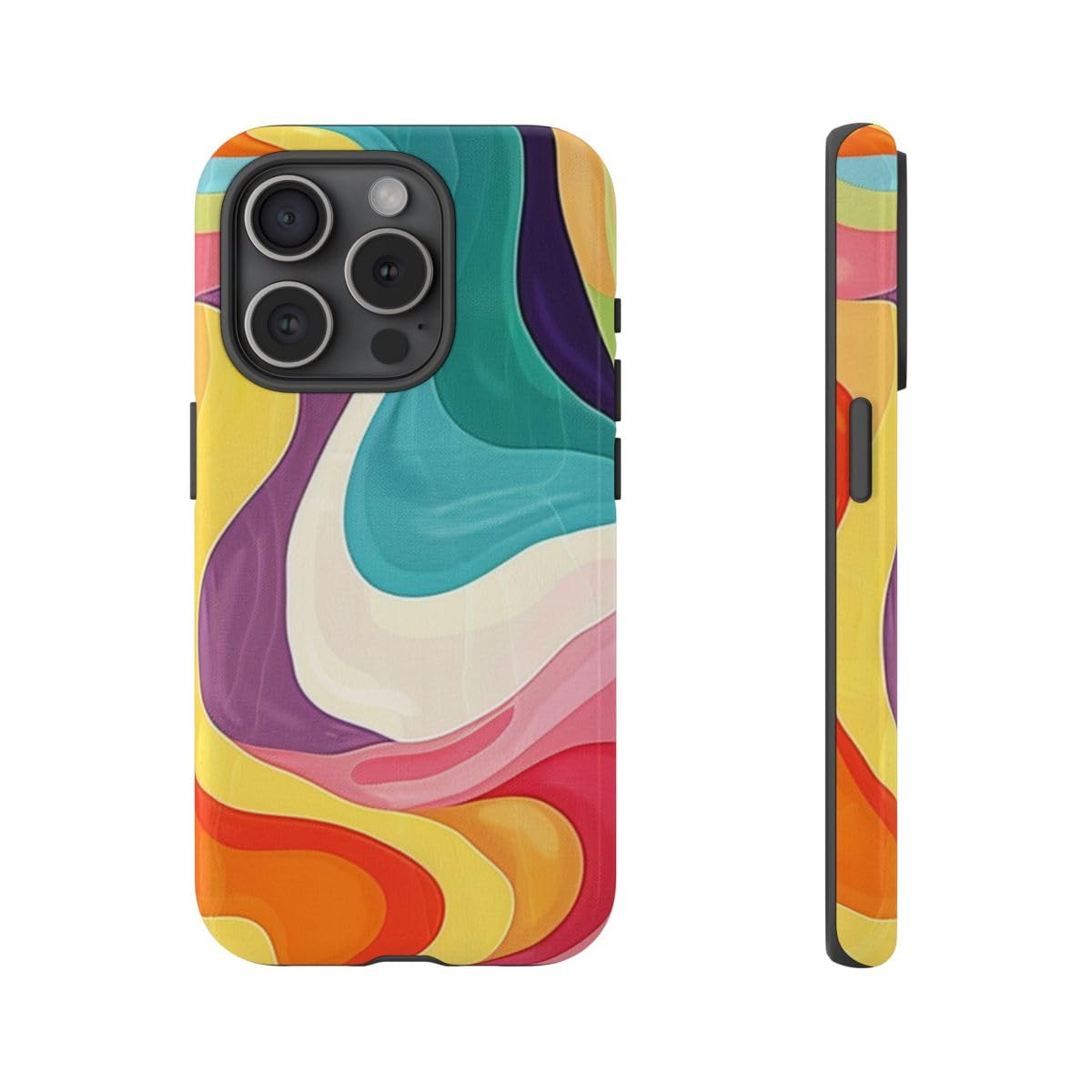 Coque iPhone 15 Pro motif abstrait groovy coloré et rigide brillante