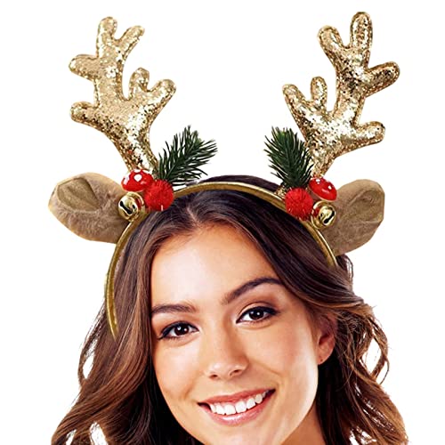 Rubeyul Serre-tête oreilles de renne de Noël - Serre-tête mignon en corne de Noël avec grelot | Accessoires de costume de Noël parfait pour les fêtes de Noël Cover