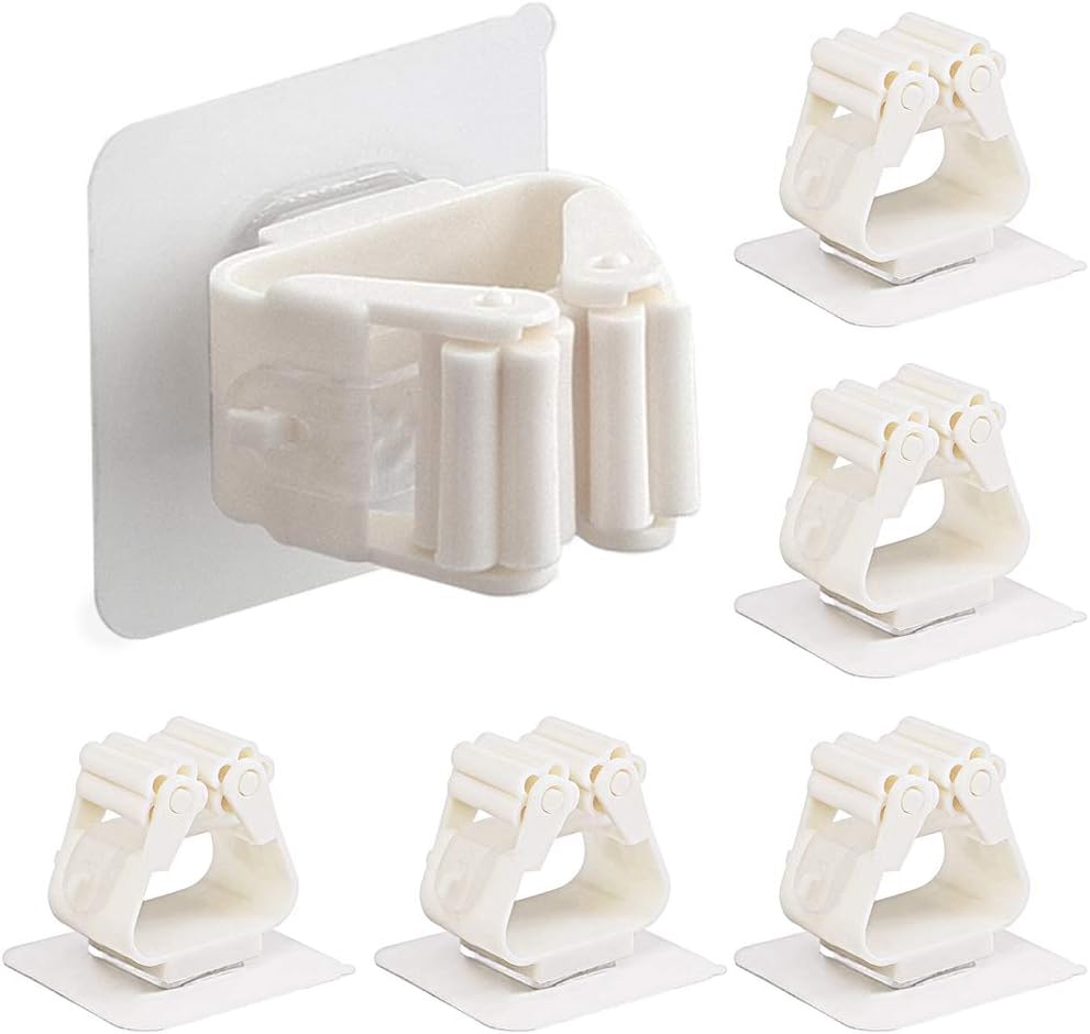 Broom Holder Wall Mounted, Mop Holders Broom Grippers Mop Racks Broom Holders Self Adhesive Hanger No Drilling Broom Holder Storage & Organization for Kitchen, Bathroom, Garden (6 PCS)
