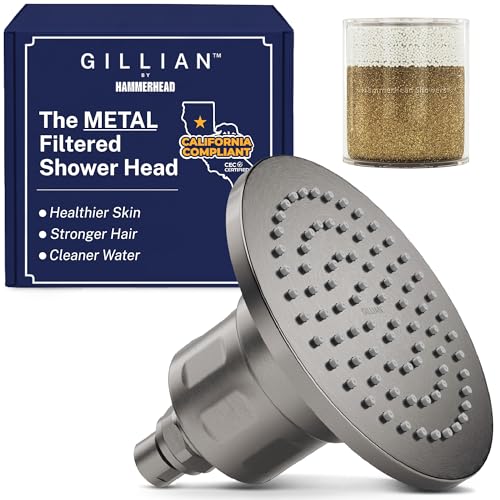 Image of Gillian Filtered Shower Head for Hard Water - High Pressure Metal Showerhead Filter For Hair and Skin with Genuine KDF-55 - Removes Toxic Chemicals, Chlorine and Heavy Metals, Gray