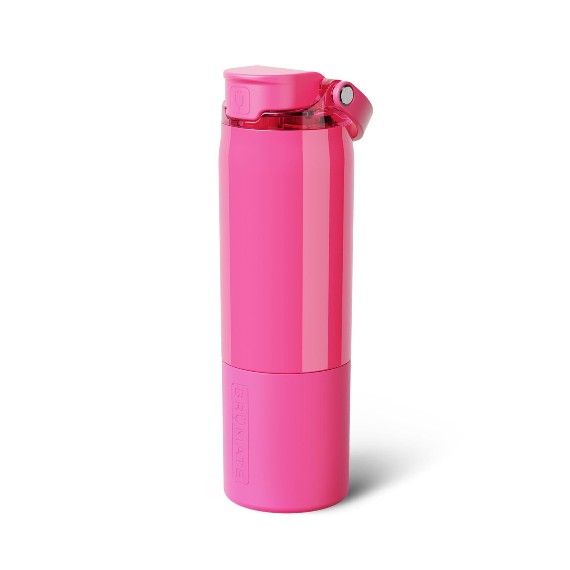 BrüMate Rise 25oz Water Bottle With 100% Leakproof Covered Silicone Straw | Insulated Stainless Steel Water Bottle | Cup-Holder Friendly | Fast Flow | Soft Sip Silicone Spout | BPA-Free (Neon Pink)