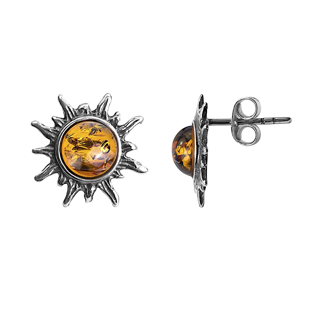 Ian and Valeri Co.Amber Sterling Silver Sun Stud Tiny Small Earrings by Ian and Valeri Co.