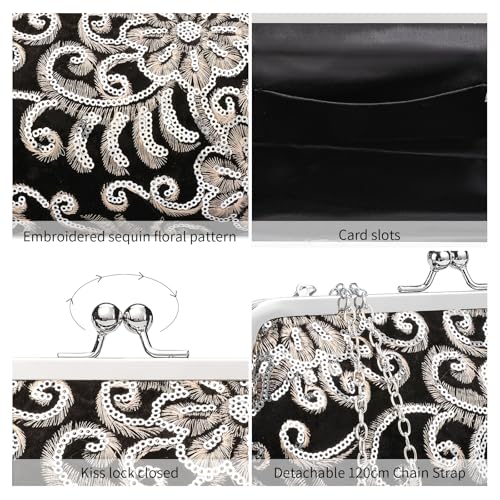 Image of RNIEGA Clutch Purse for Women Floral Embroidery Sequin Evening Bags Elegant Kiss Lock Wedding Party Cocktail