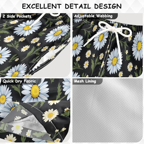 Boys Short Swim Trunks, Anti-Chafe Swim Trunks Boys 2 T, White Blue Daisies Yellow3
