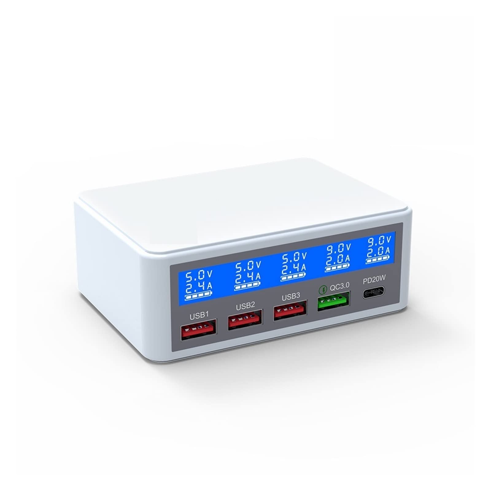 Caricatore Multi USB da 65 W PD QC 2.0/3.0 rapido Cavo di Ricarica Rapida for Stazione Caricabatterie Sicuro(White)