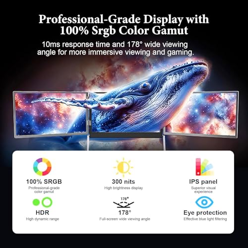 Image of 15.6 in Triple Laptop Screen Extender, Portable Monitor for Laptop, Laptop Screen Extender Monitor, IPS FHD 1080P, HDMI /Type-C, Ultra-Thin & Lightweight, for Windows Mac Linux