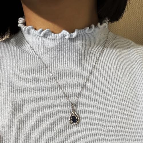 Sapphire Necklace Sterling Silver Teardrop Crystal Cubic Zirconia Necklace Birthstone Pendant Sapphire Jewelry for Women4
