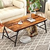 QUERNA Folding Coffee Table, Leg Latches Portable Sturdy Floor Table, No Assembly Low Coffee Table for Living Room, Home, Office, Rustic Brown, Caravan and Outdoor use,31.5L‘ x 15.8W’ x 15.8H’