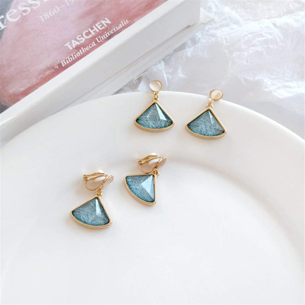 WBDWWTD Orecchini Pendenti con Strass, Eleganti Orecchini a Bottone Opale 925 Orecchini Geometrici a Forma di ventaglio con Clip per Orecchio Forato Gioielli per Orecchio da Donna/Bianco/Clip per