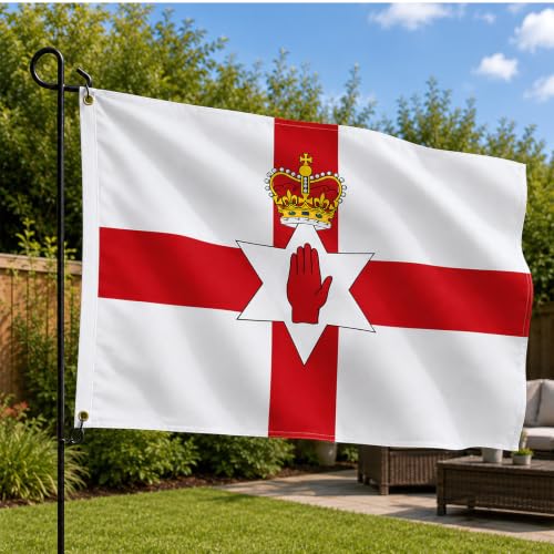 Image of AhfuLife 2pcs Northern Ireland Flags 3x5 Ft, Large Northern Ireland Flags for Outside - Double Side with Brass Eyelets for for Olympic Party Decorations, Bar Garden Street Decoration Indoor Outdoor