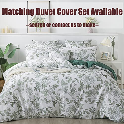 Image of FADFAY Sheets Set King Vintage White and Green Floral Bedding Elegant Peony Sheets Set Shabby Rose Farmhouse Bedding 100% Egyptian Cotton 800 Thread Count Deep Pocket Fitted Sheet 4Pcs, King Size