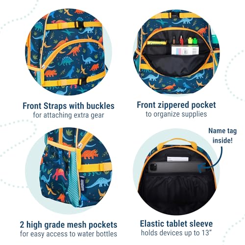 Image of Wildkin Kids Backpack for Boys & Girls, ECO rPET Recycled Lightweight 17 inch Large Bookbag with Padded Straps - Ideal for Middle School, Travel & Daycare, Ages 7-14 - Jurassic Dinosaurs
