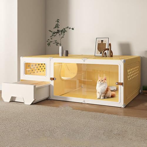 大型多機能猫ケージ トイレ付きハンモック搭載 脱走防止構造 複数飼育に最適 各種アクセサリー付属 猫の温暖空間を提供 (105*45*35黄2)