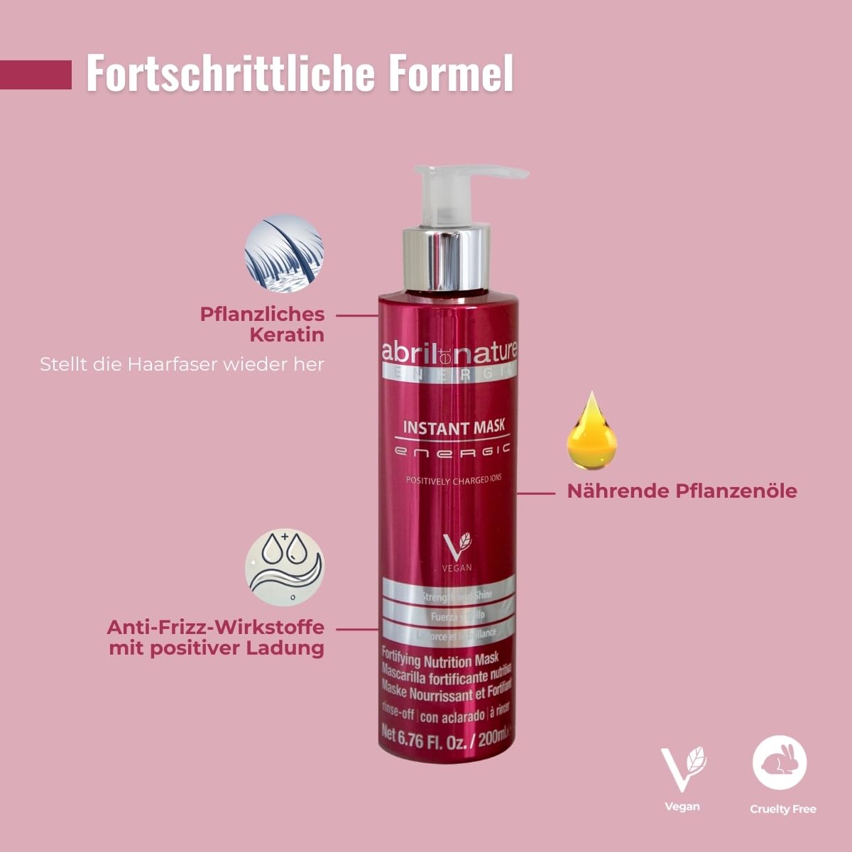 abril et nature - Energic - Haarmaske - Glättet und spendet Feuchtigkeit mit positiven Ionen - Beseitigt statische Aufladung und Frizz - Stellt Vitalität und Glanz wieder her - 1000 ml