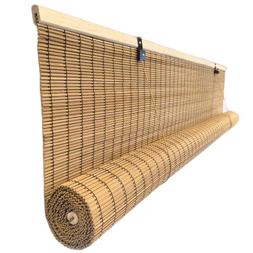 Estor enrollable de bambú retro, 95 % de opacidad, a prueba de polvo, anti-UV, para uso en interiores y exteriores en jardín
