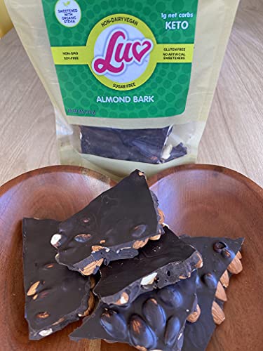 Keto Sugar Free Bark, Dark Chocolate Almonds - Stevia Sweetened Chocolate Candy 1g Net Carb, 80% Cocoa - Gluten & Dairy Free Vegan Paleo Friendly Diabetic Snack for Adults, 6 oz (Pack of 1) - Thumbnail 4