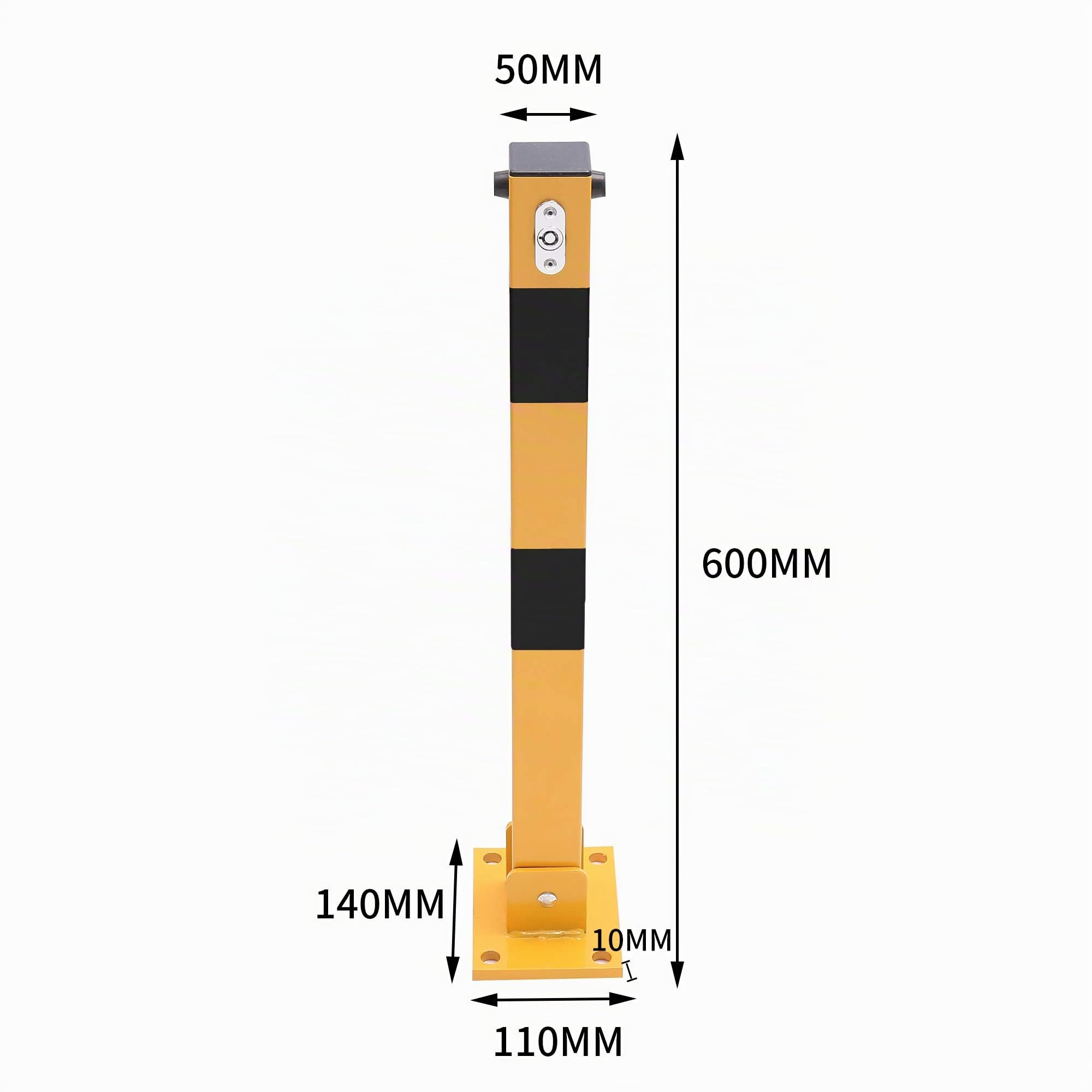 TOPWAY Borne de Verrouillage d'Espace de Stationnement de Voiture Pliante Poste de Barrière de Stationnement avec Serrure, Jaune et Noir, Serrure Supérieure, 60cm de Hauteur