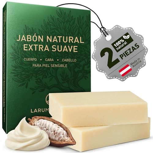 larum sports Jabon Natural Cuerpo y Cabello PURO – Jabones Naturales Artesanales – Jabones para Regalar – Pastilla Jabon Ducha 100% Vegetal Sin Perfume – 2x85g Jabón Natural Cuerpo Vegano