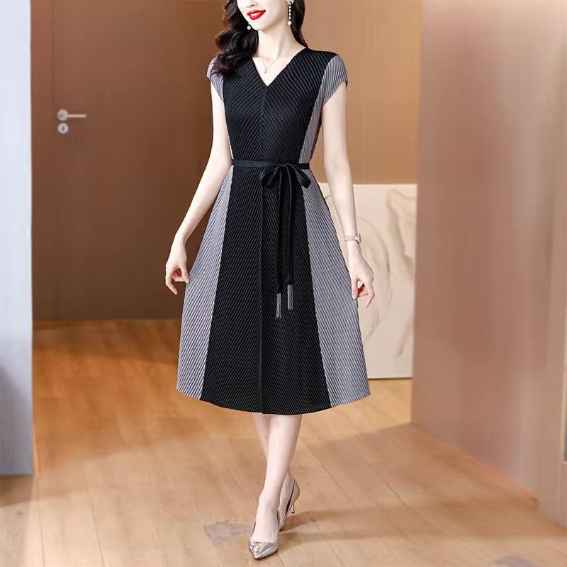Robe d'été mi-longue manches courtes patchwork femme chic légère - 4