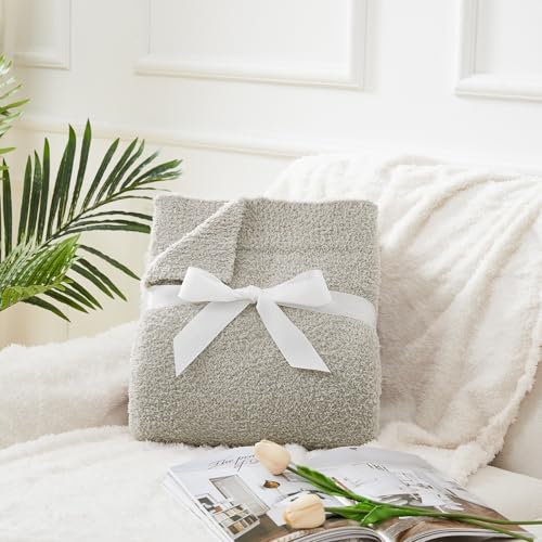 Image of CYMULA Super Soft Knit Throw Blanket Twin Size Light Grey-Lightweight Plush Fuzzy Fluffy Warm Cozy Blankets and Throws for Sofa Bed All Season Use, 60x80 inches